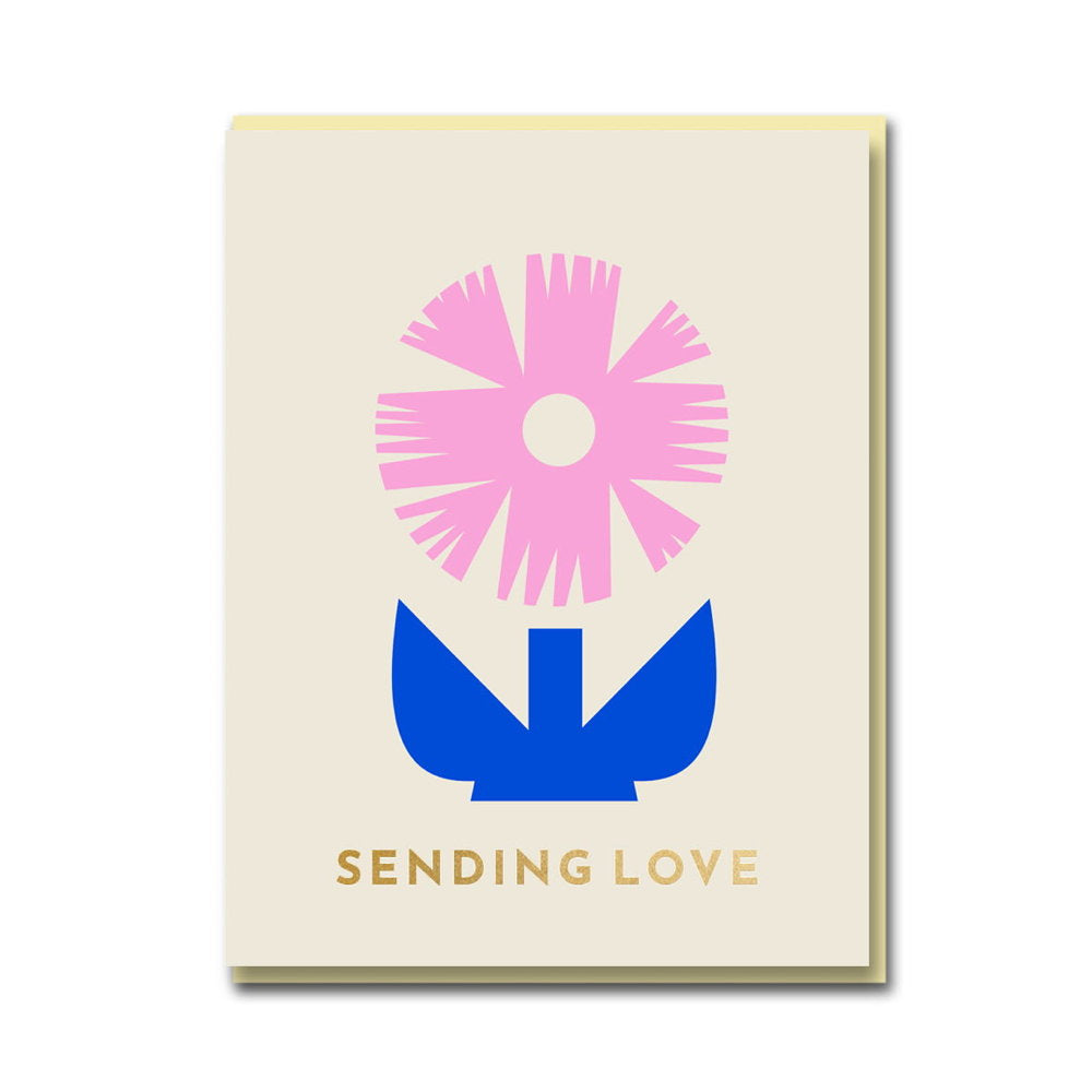 Cream card with a pink and blue flower: Sending Love