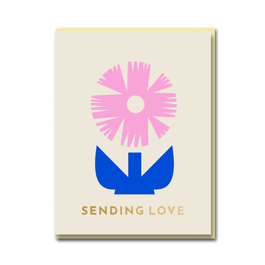 Cream card with a pink and blue flower: Sending Love