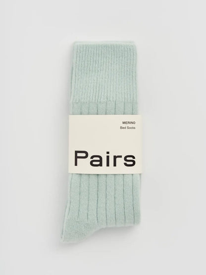 Pairs merino bed socks in winter mint, large, ribbed, with a Pairs paper band