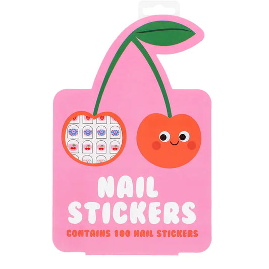 Rex cherry-shaped nail stickers pack in pink with a smiling cherry