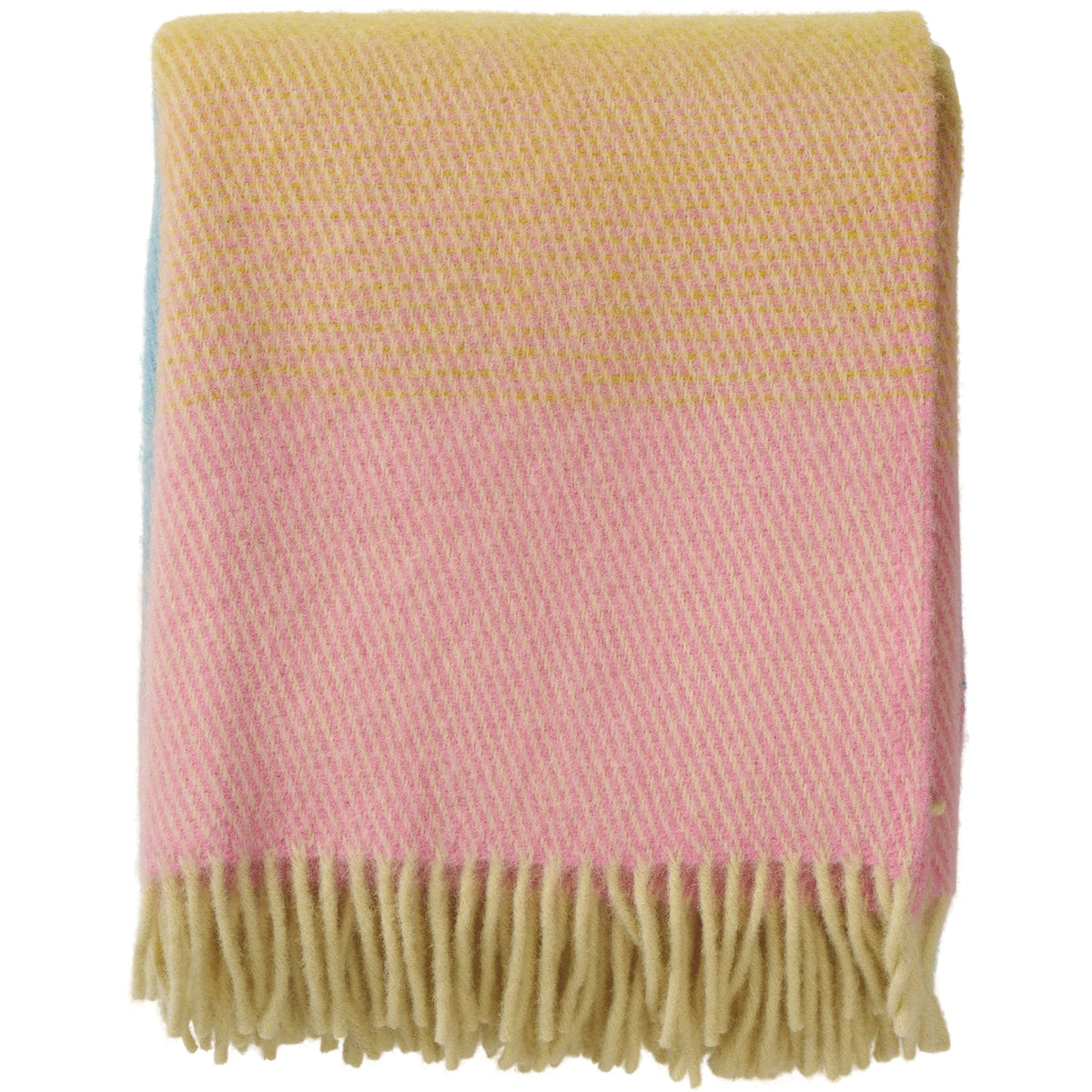 Klippan Aurora lambswool throw in pastel pink, yellow and blue, folded