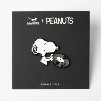 Snoopy record pin on its black Magpie x Peanuts card