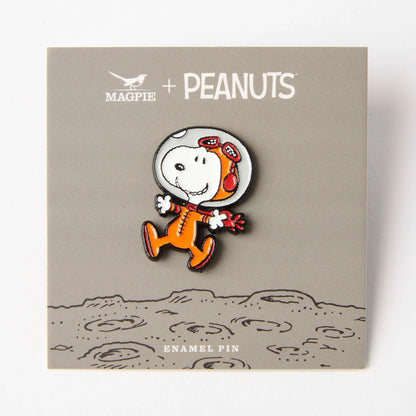 Astronaut Snoopy pin on its grey moon backing card