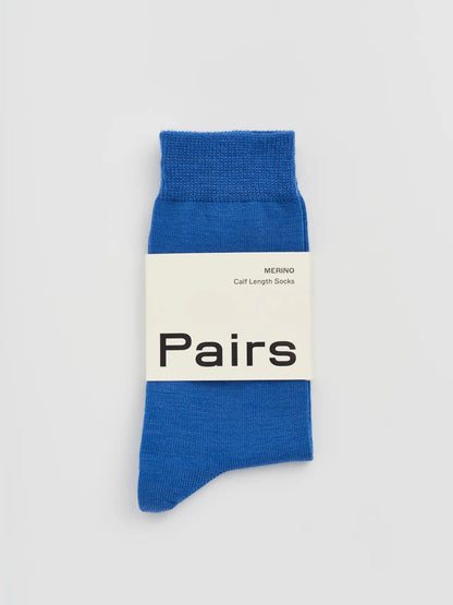 Pairs merino calf socks in strong blue, medium, with a Pairs paper band
