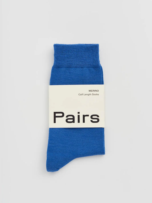 Pairs merino calf socks in strong blue, medium, with a Pairs paper band