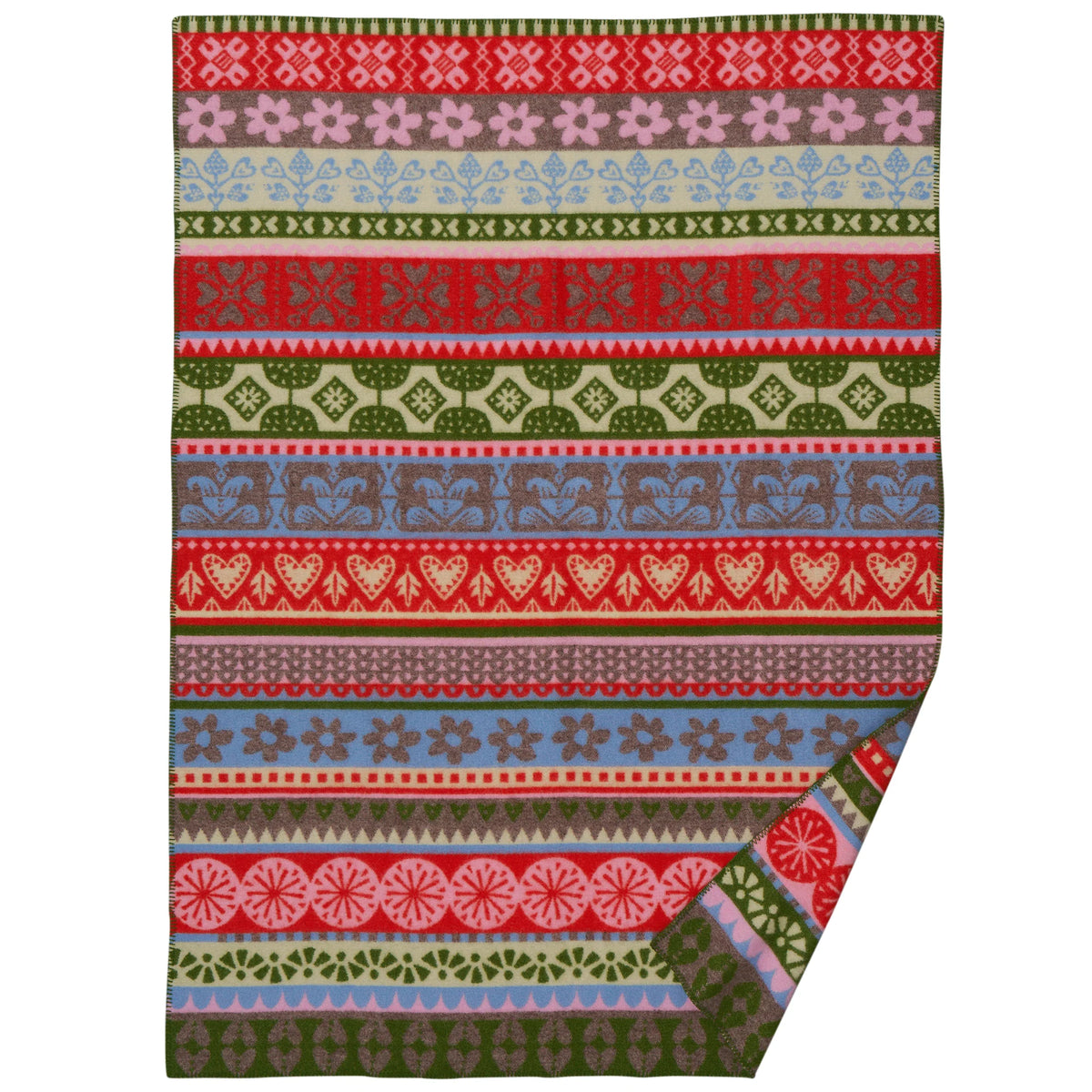 Klippan Arvidsjaur lambswool blanket with a colourful Nordic pattern
