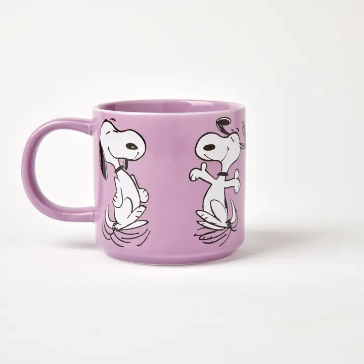 Other side of the lilac mug with Snoopy dancing