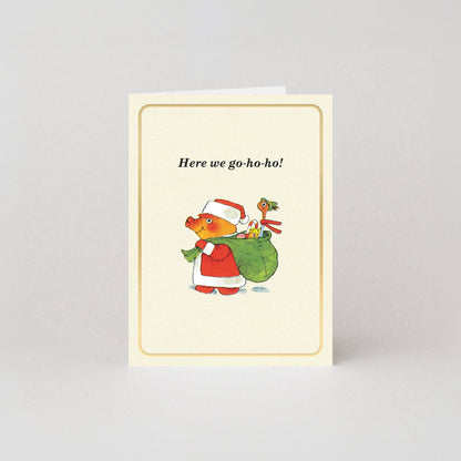 Here We Go-Ho-Ho! - Gold Foil - Mini Christmas Card by Richard Scarry