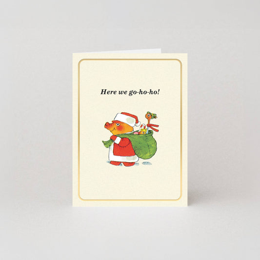 Here We Go-Ho-Ho! - Gold Foil - Mini Christmas Card by Richard Scarry