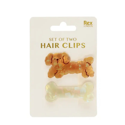 Rex dog and bone hair clips on their card