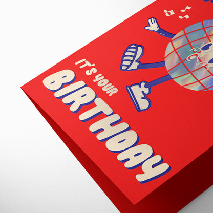 Close-up of the disco ball birthday card