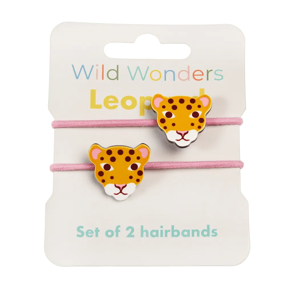 Rex Wild Wonders leopard hair bands: two pink bands with leopard faces on their card