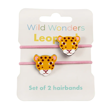 Rex Wild Wonders leopard hair bands: two pink bands with leopard faces on their card