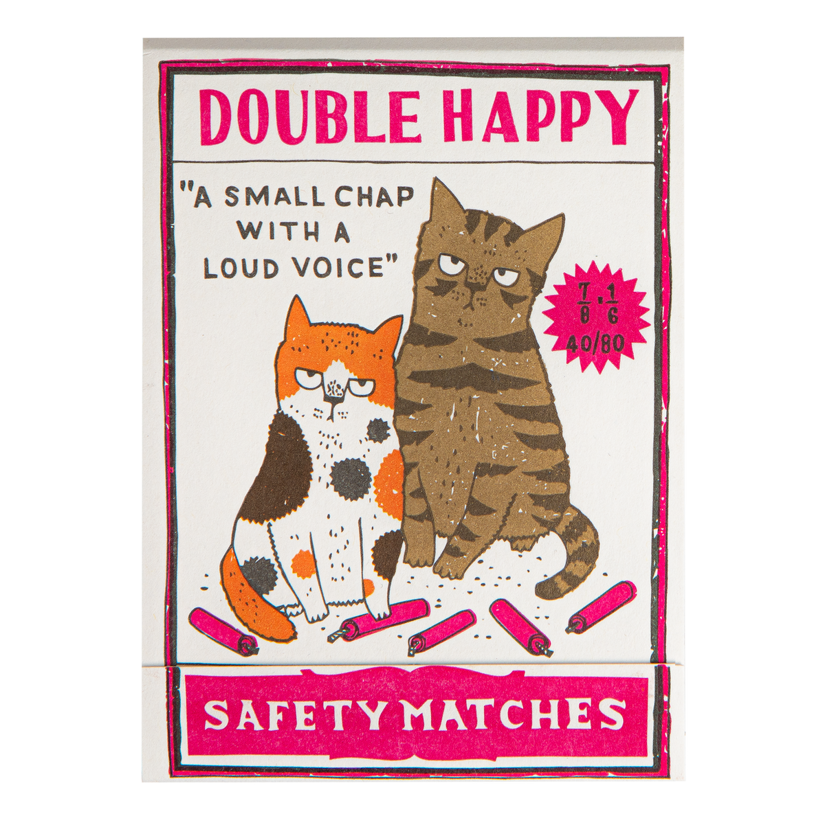 Match book cover: two cats: Double happy, 'a small chap with a loud voice', safety matches