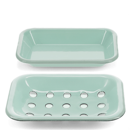 Turquoise soap dish and its separate drainage tray
