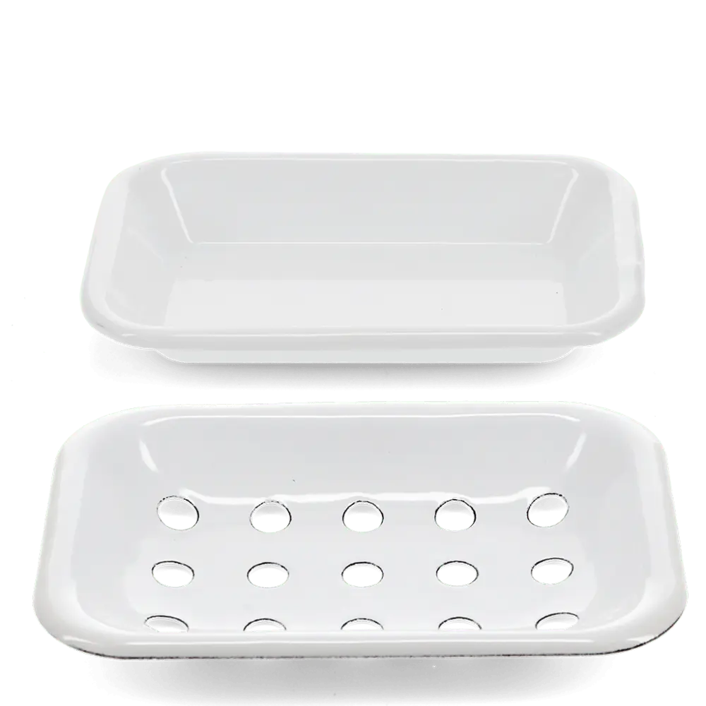 White soap dish and its separate drainage tray