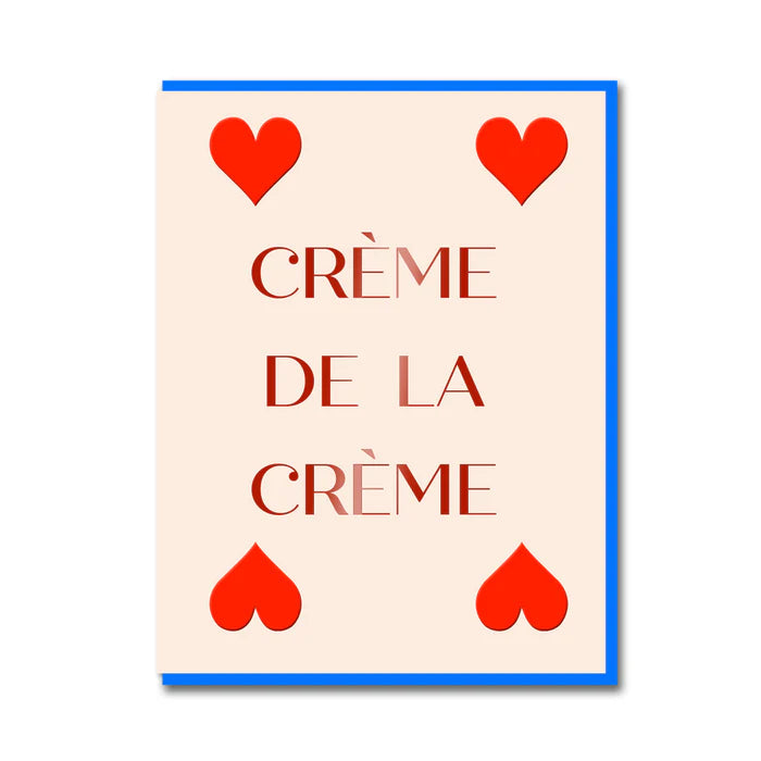 1973 card: red playing-card hearts in each corner around the words 'Crème de la crème'