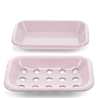 Pink soap dish shown from above and the side