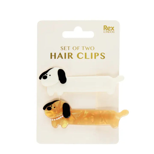Rex set of two dog hair clips in orange and white on their card