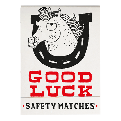 Match book cover: a horse in a horseshoe: Good luck, safety matches