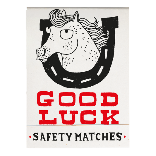 Match book cover: a horse in a horseshoe: Good luck, safety matches
