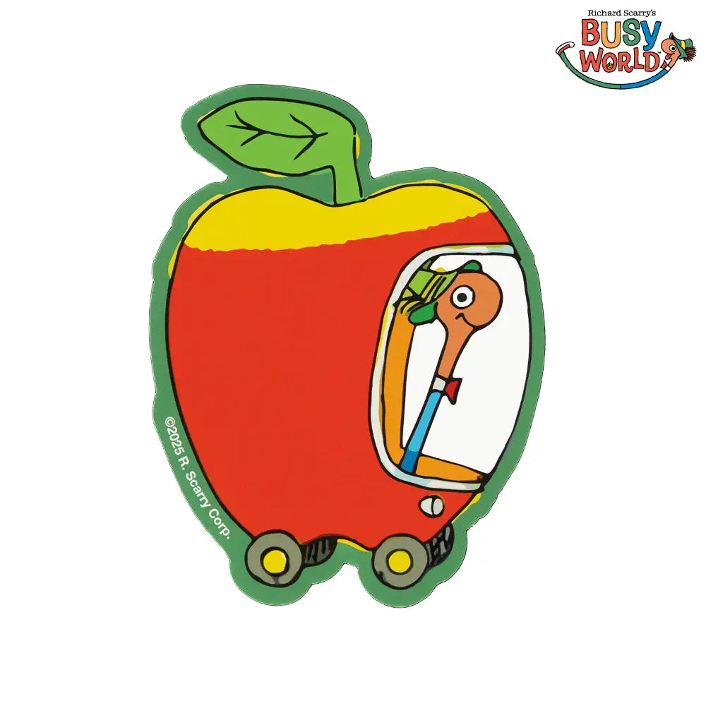 Richard Scarry Apple Car magnet: Lowly Worm driving a red apple car