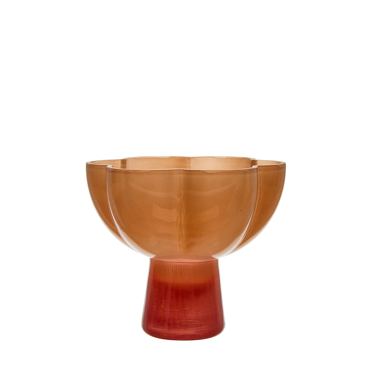 Wikholm peach and red glass footed vase with a scalloped bowl