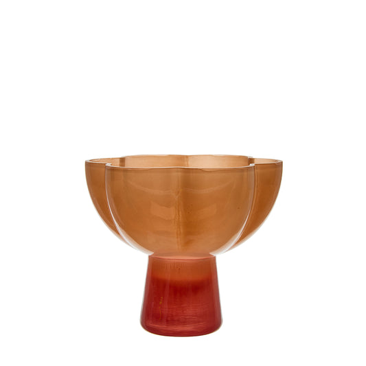 Wikholm peach and red glass footed vase with a scalloped bowl