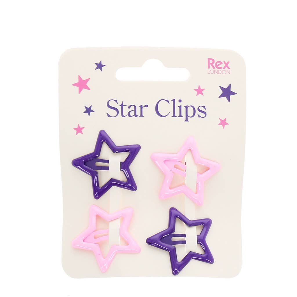 Pink and purple star hair clips on a card: Star clips