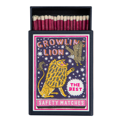 Keepsake matchbox with a lion: Growling lion, the best safety matches