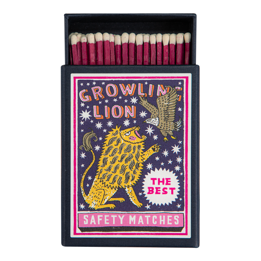 Keepsake matchbox with a lion: Growling lion, the best safety matches
