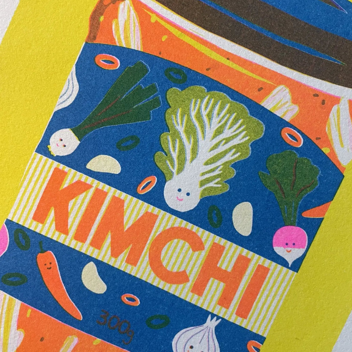 Close-up of the kimchi jar label