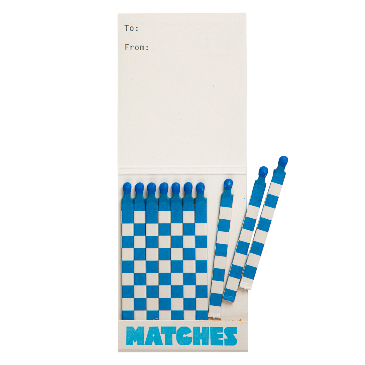 Paris match book open with a few blue and white matches pulled out