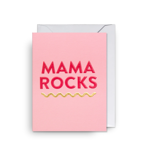 Lagom mini card: 'Mama rocks' in pink and red on pink