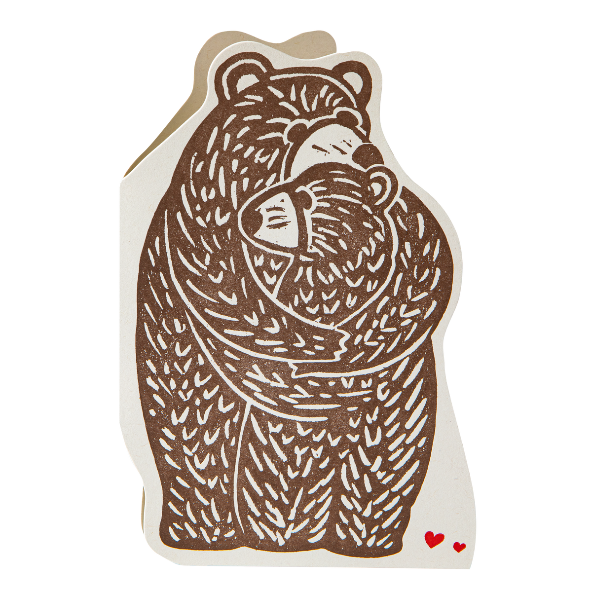Cut-out card of two brown bears hugging