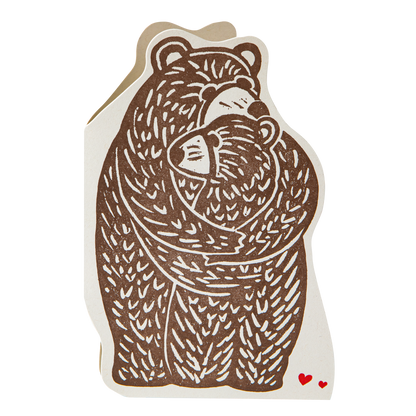 Cut-out card of two brown bears hugging