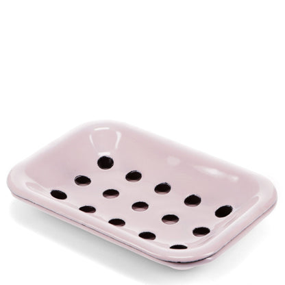 Pink enamel soap dish with drainage holes