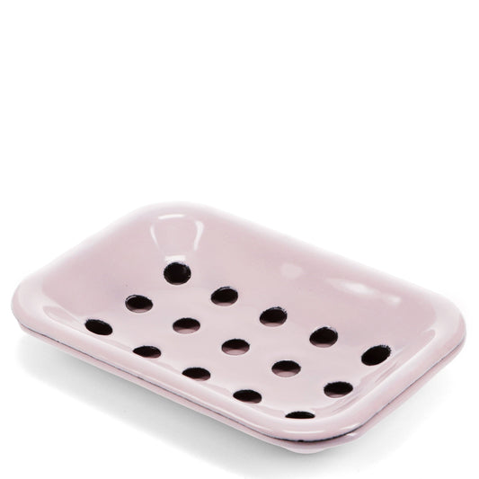 Pink enamel soap dish with drainage holes