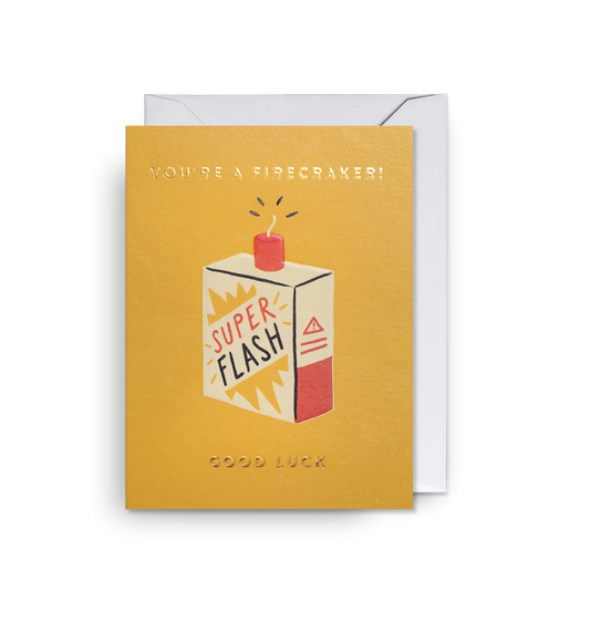 Lagom card: a retro Super Flash firework box, with 'You're a firecracker!'