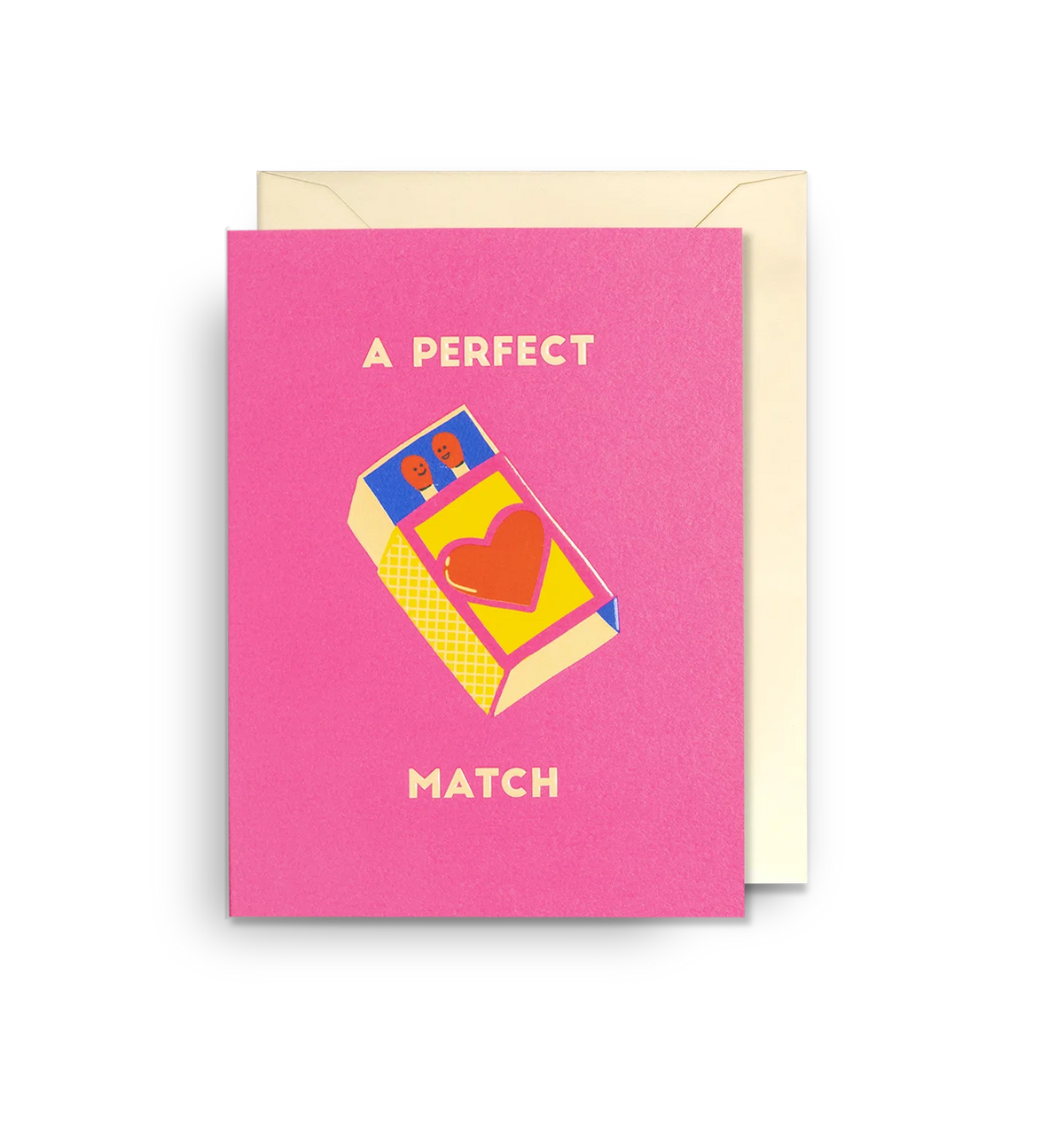 Pink card with a matchbox and a heart: A perfect match