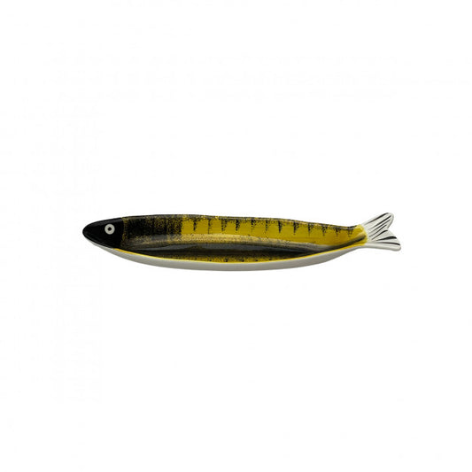 Bazardeluxe medium yellow and black fish-shaped dish
