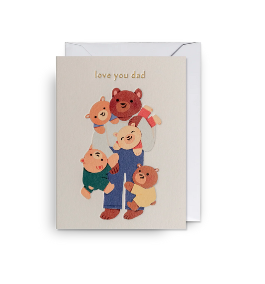 Lagom mini card: a family of bears hugging, with gold 'Love you dad'