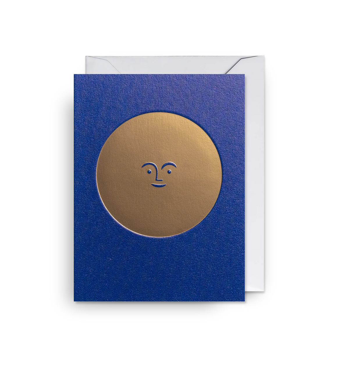 Lagom mini card: a gold sun face on navy