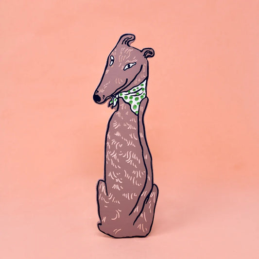 Ark dusty pink dog bookmark of a seated greyhound in a neckerchief