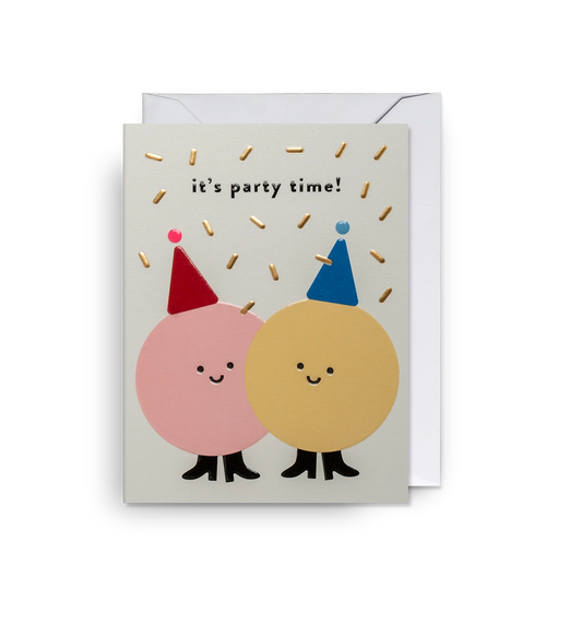 Lagom mini card: two round smiling characters in party hats, with 'It's party time!'
