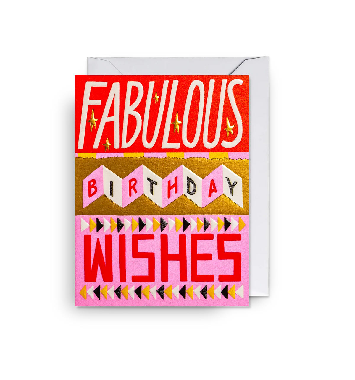 Lagom mini card with red and pink patterned lettering: 'Fabulous birthday wishes'
