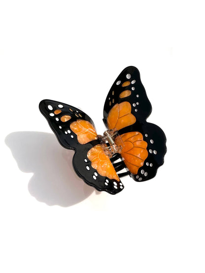 Solar Eclipse hand-painted orange monarch butterfly claw clip