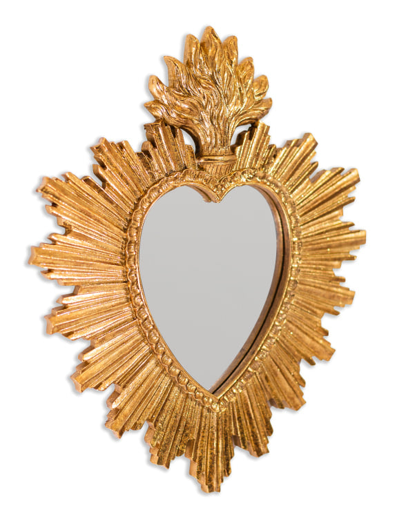 Gold sacred heart mirror, side view