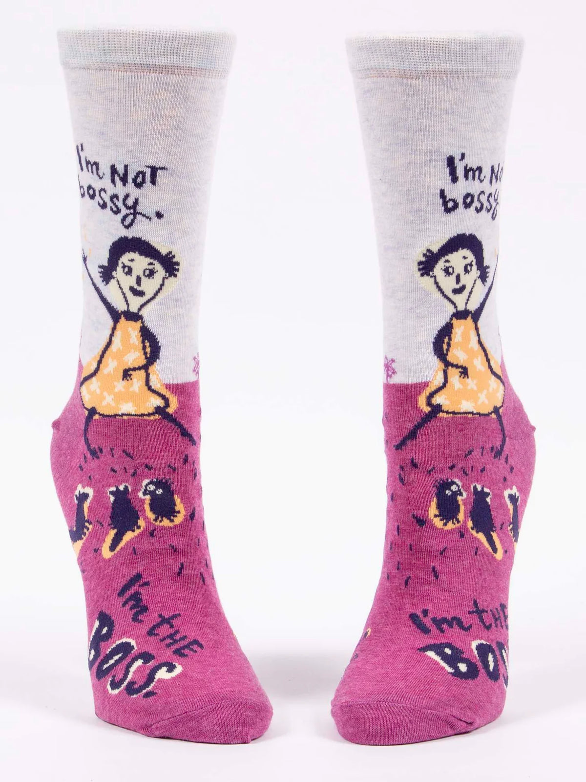 Front view of the I'm not bossy socks