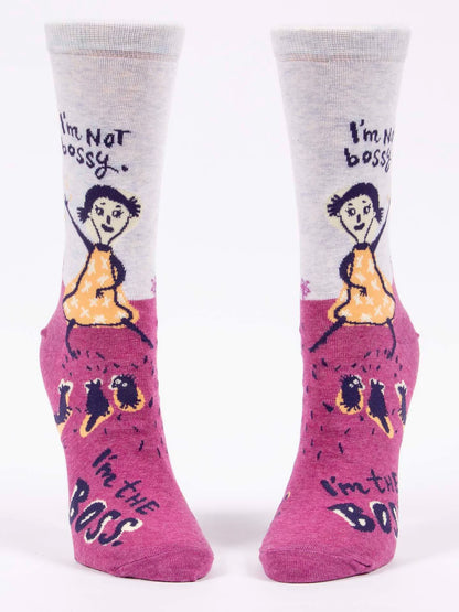 Front view of the I'm not bossy socks